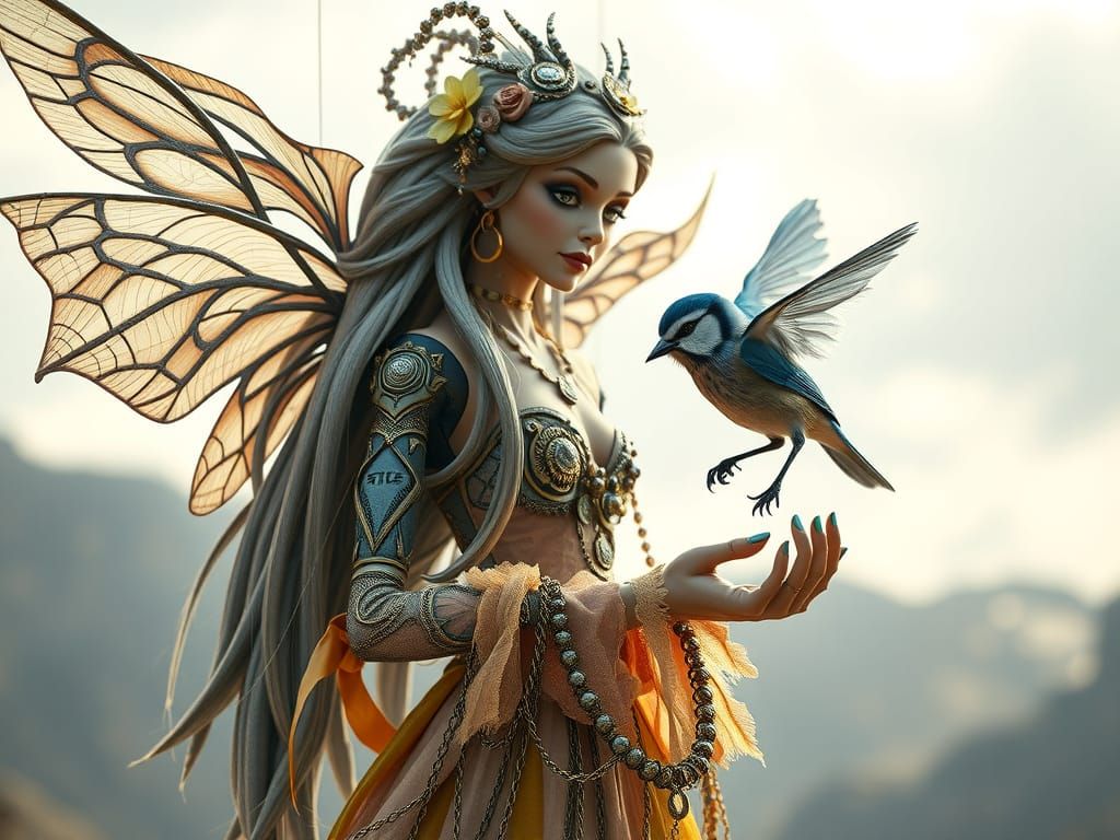 Naturepunk Valkyrie Goddess in Luxury Fashion, 3D Rendered D...