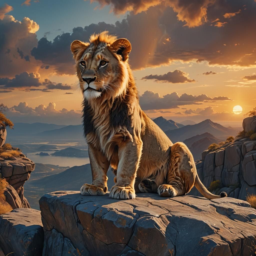 Lion Cub's Sunset: Fantasy Concept Art