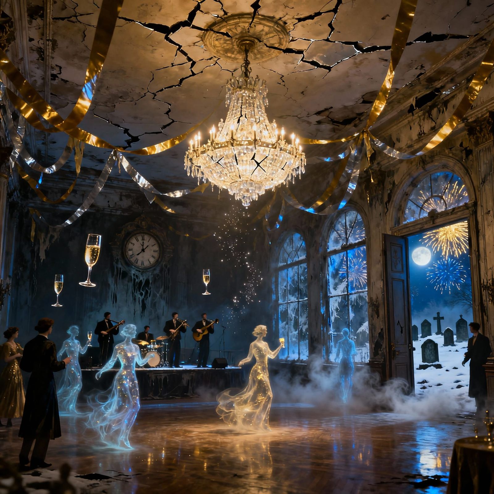 A haunted New Year’s Eve celebration unfolds in a decaying g...