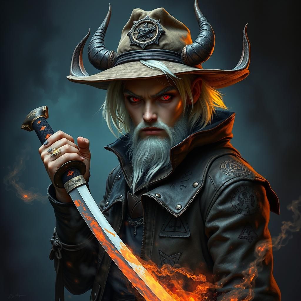 Demonic Hybrid with Katana in Surreal Setting