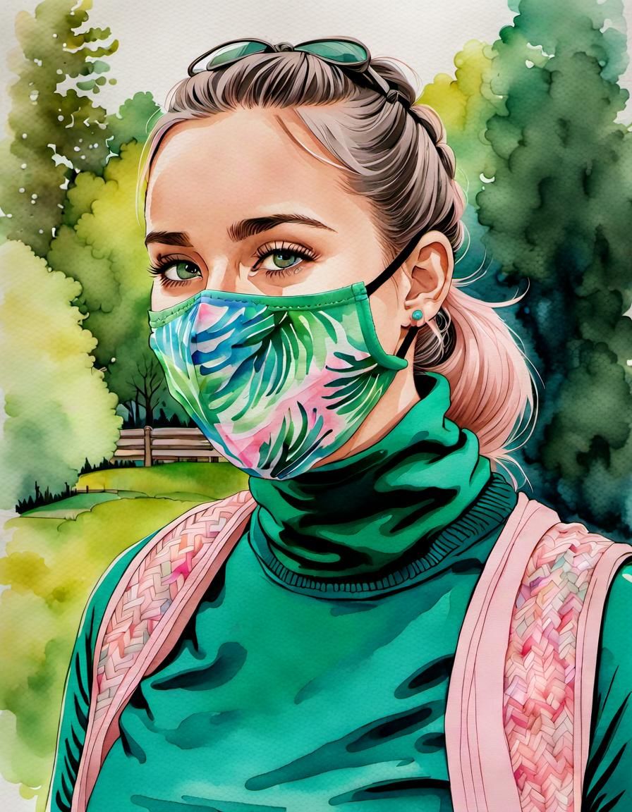 Swedish Woman with Facemask in Watercolor Style