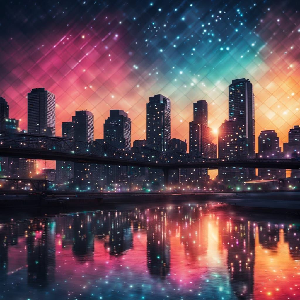 Vibrant Urban Fever Dream Under Neon Skies