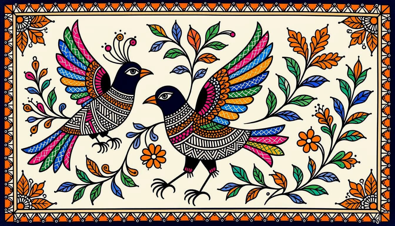 Madhubani Zentangle Art in Blacklight Style