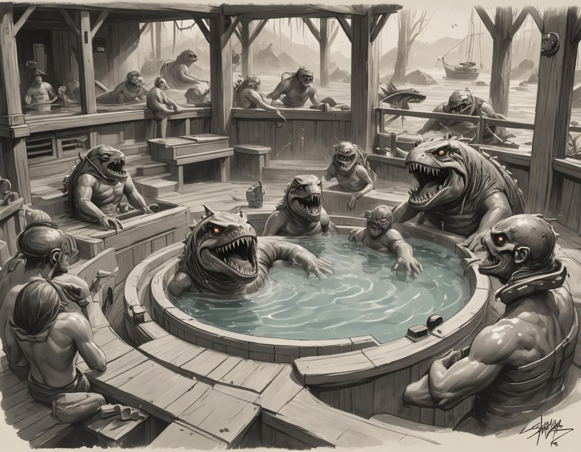 Blood-Red Hot Tub Carnage in Cyberpunk Concept Art