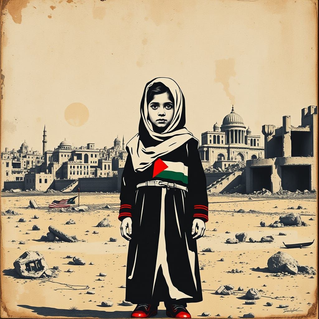 Resilient Palestinian Girl in Banksy-esque Street Art
