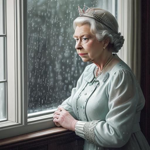 Queen Elizabeth II pensively looking out of a window at Balmoral Castle