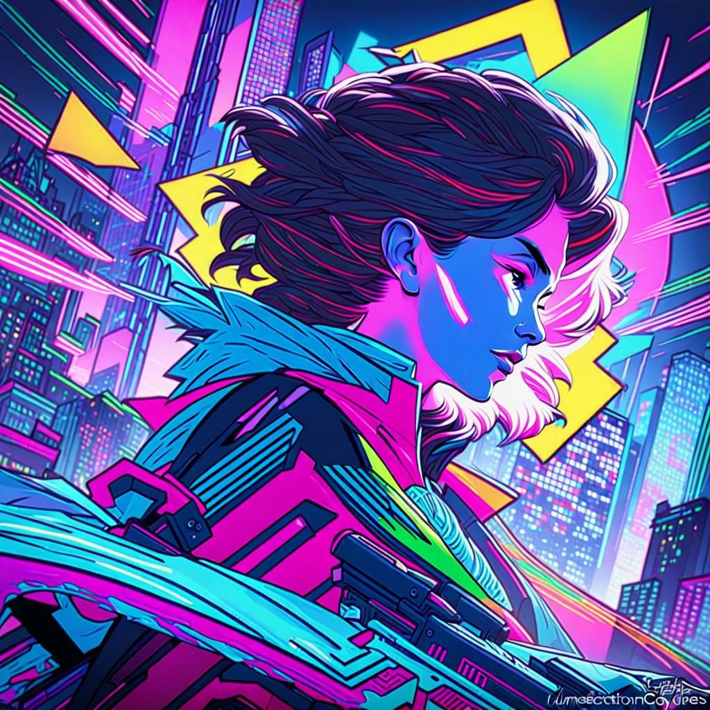 Neon Miami Woman Portrait in Cyberpunk Style