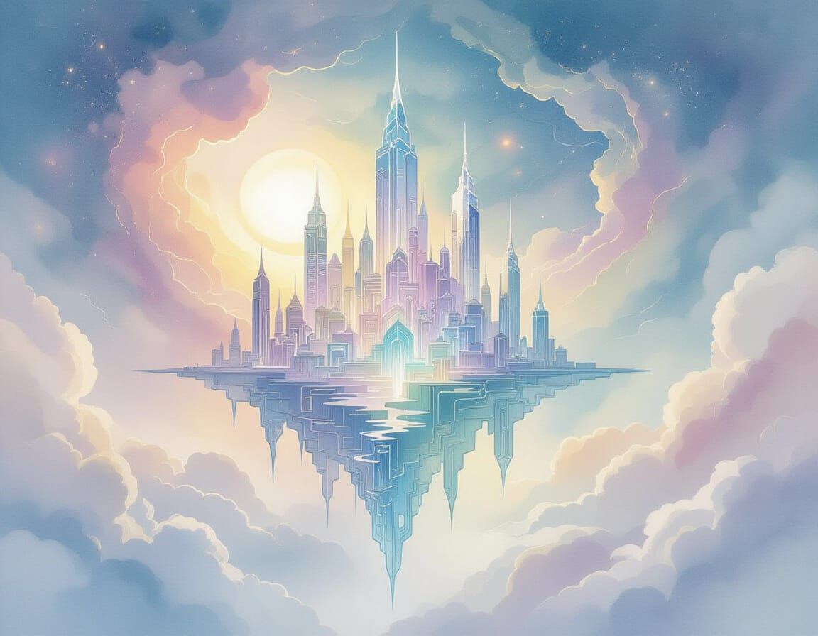 Ethereal Floating City in Chinese Ink Style