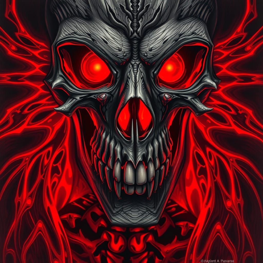 Ethereal Line Art Portrait in Red Glow