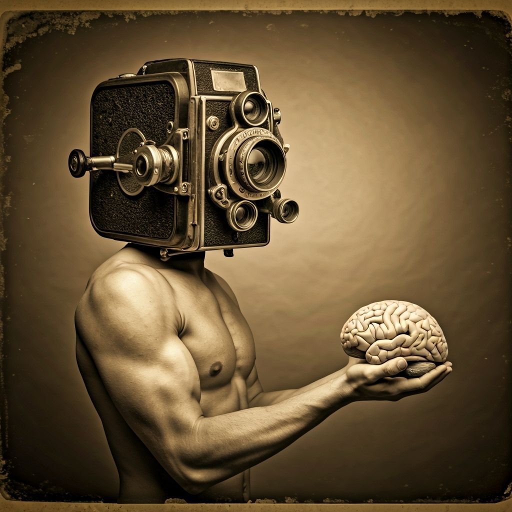 Surreal Vintage Portrait: Man with Camera for Head