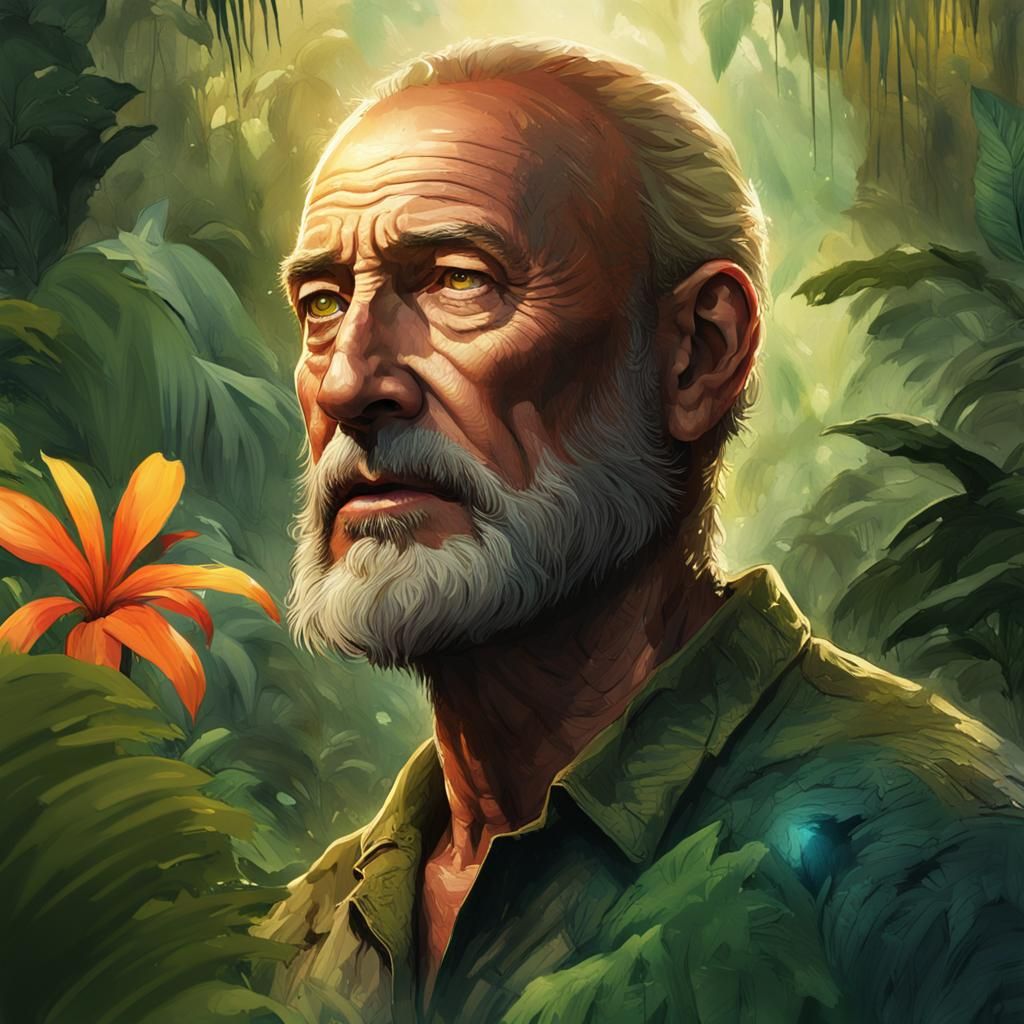 John Locke in Jungle: Hyperrealistic Concept Art