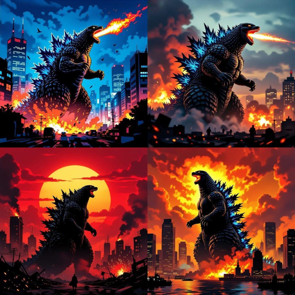 Godzilla Roaring in a Cityscape