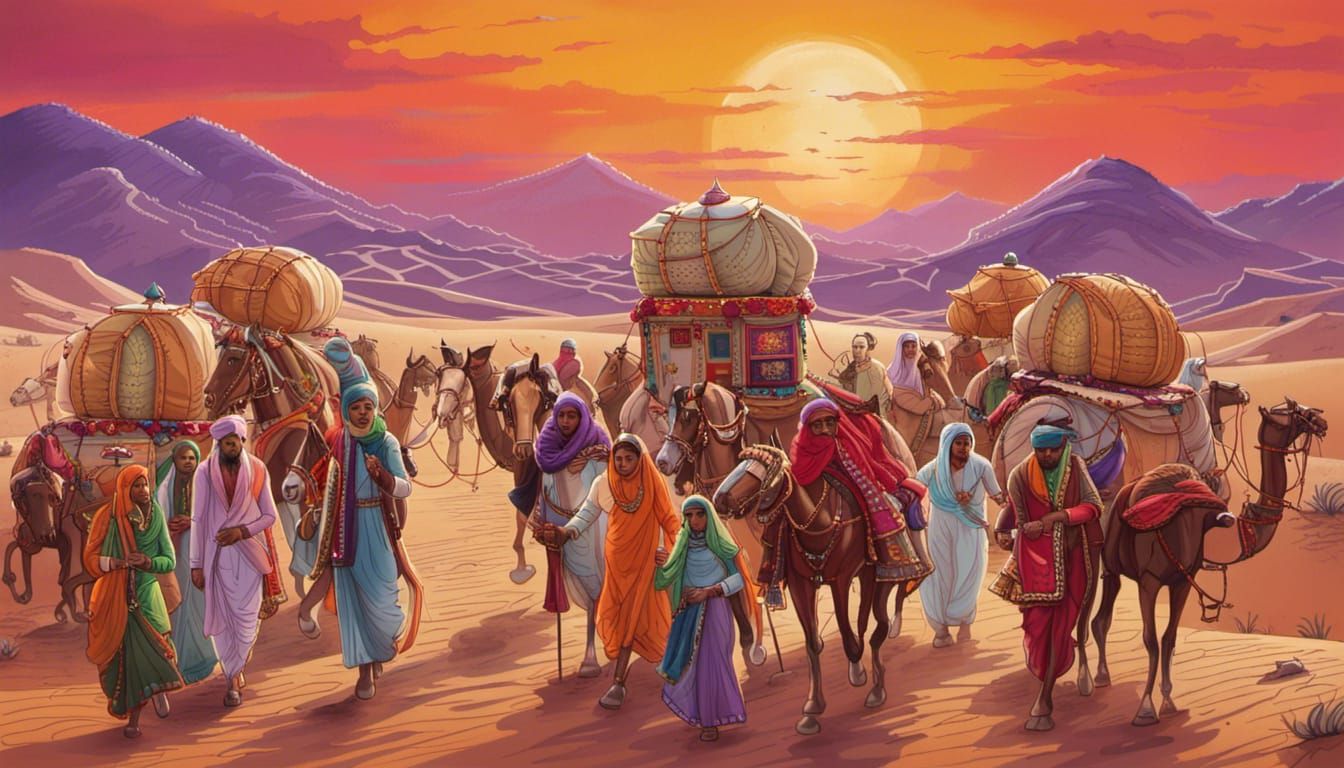 Rajasthan Desert Caravan of Travelers