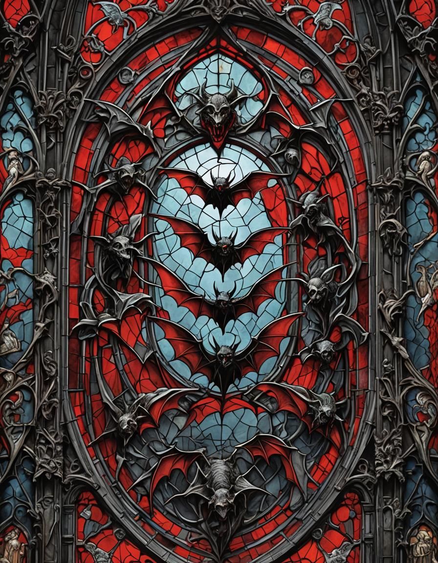 Gothic Vampire Bats in Stained Glass