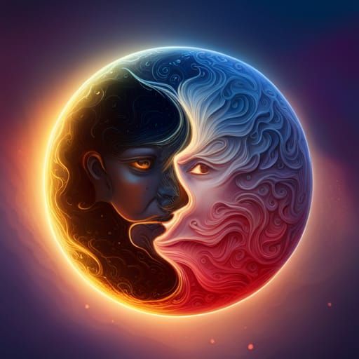 Yin Yang Moon Kissing Sun in 3D