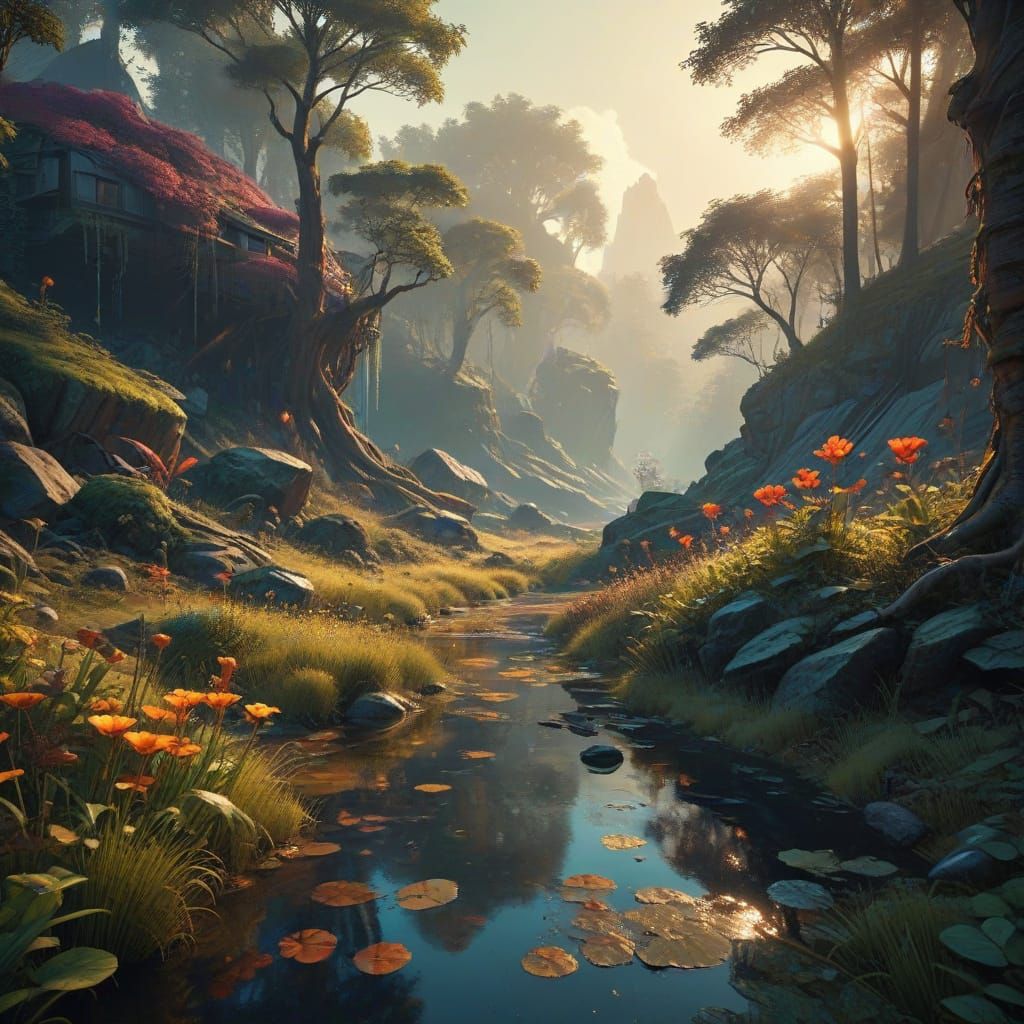 Eerie Abandoned Landscape in Vibrant Summer Light