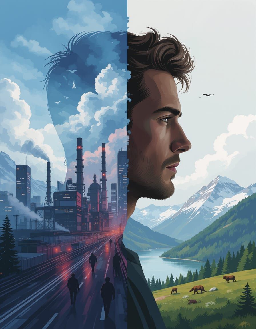 Silhouette Divided: Cityscape Meets Nature