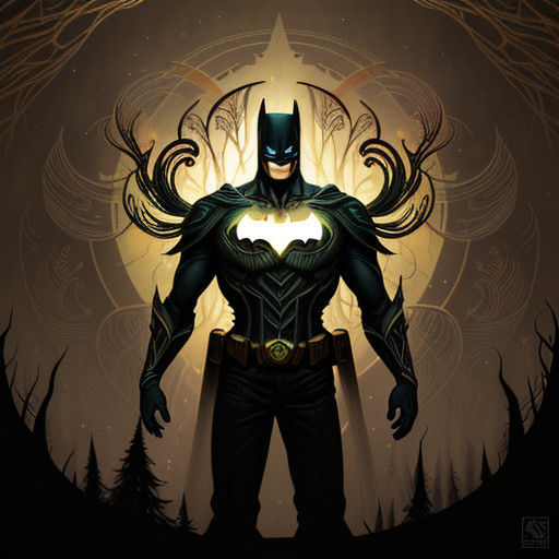 Gothic Batman in a Whimsical Bioluminescent Forest
