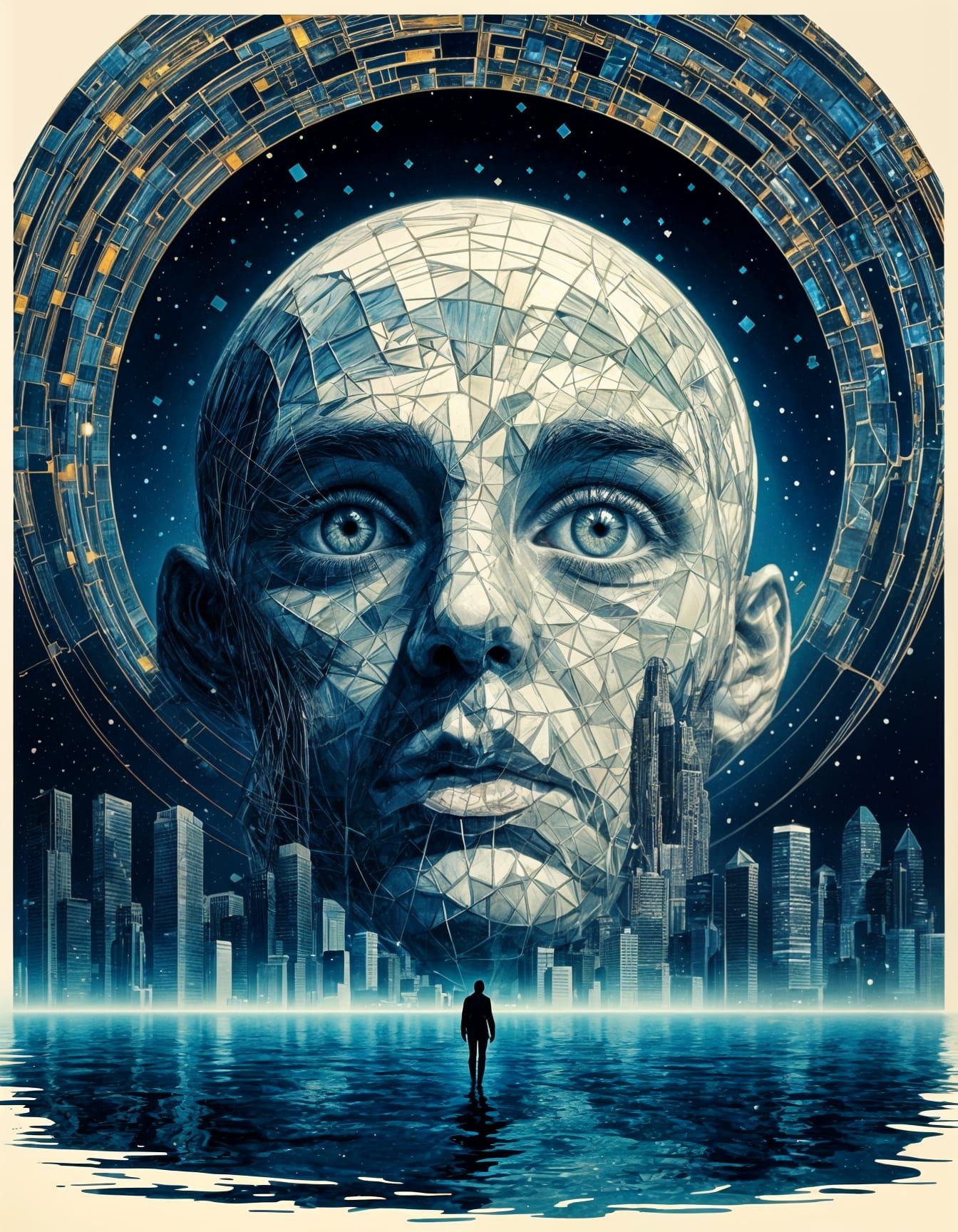 Luminous Bulb Reflecting Fractal Cityscape