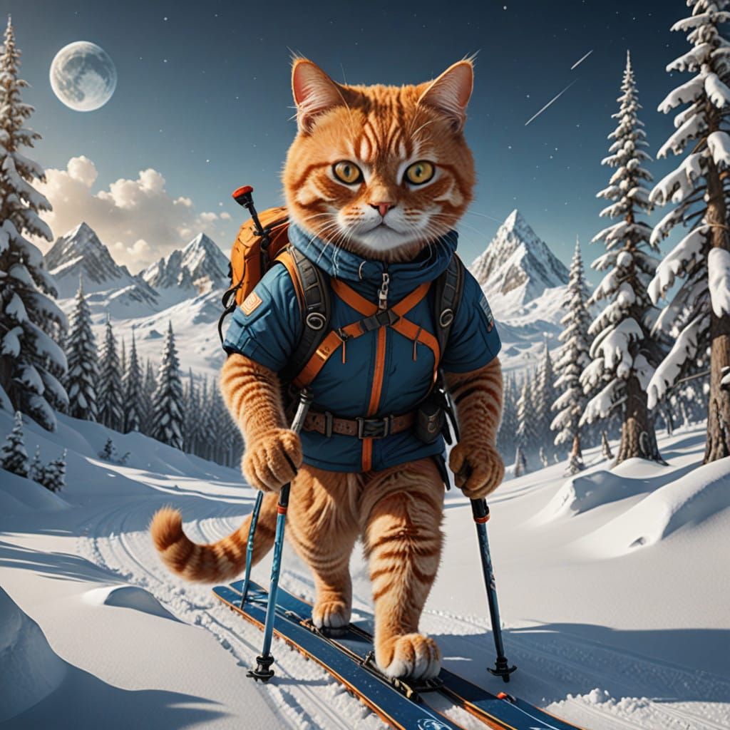 British Cat Explores North Pole in Intricate Fantasy Concept...