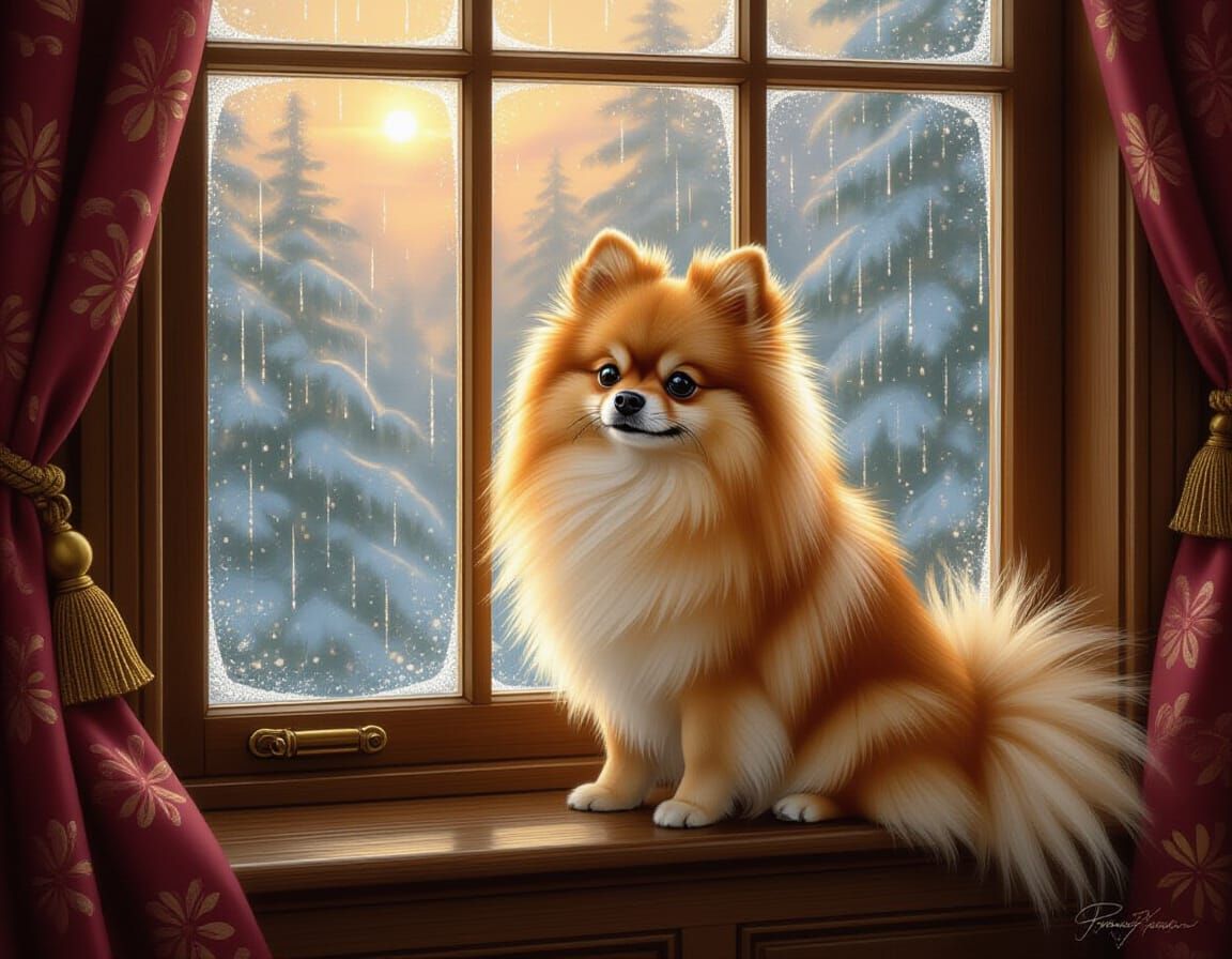 Pomeranian in Opalescent Light, Kinkade Style