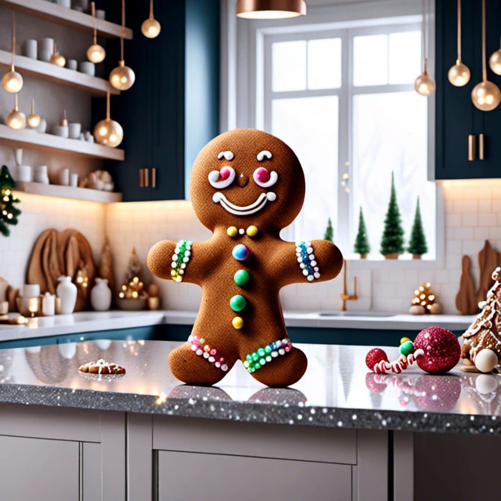 gingerbread man dancing on kitchen counter
