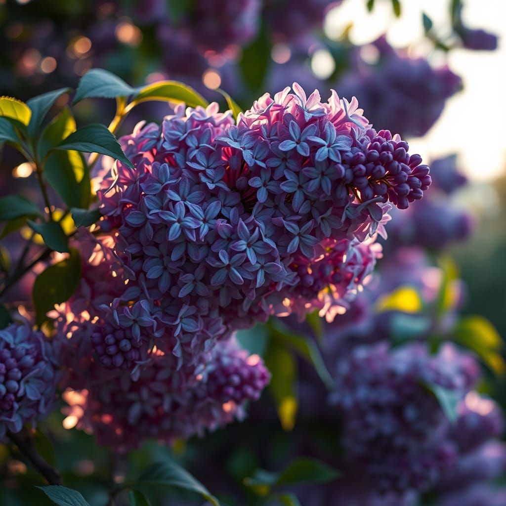 Soft Morning Light on a Lush Lilac Bush in Hyperrealistic St...
