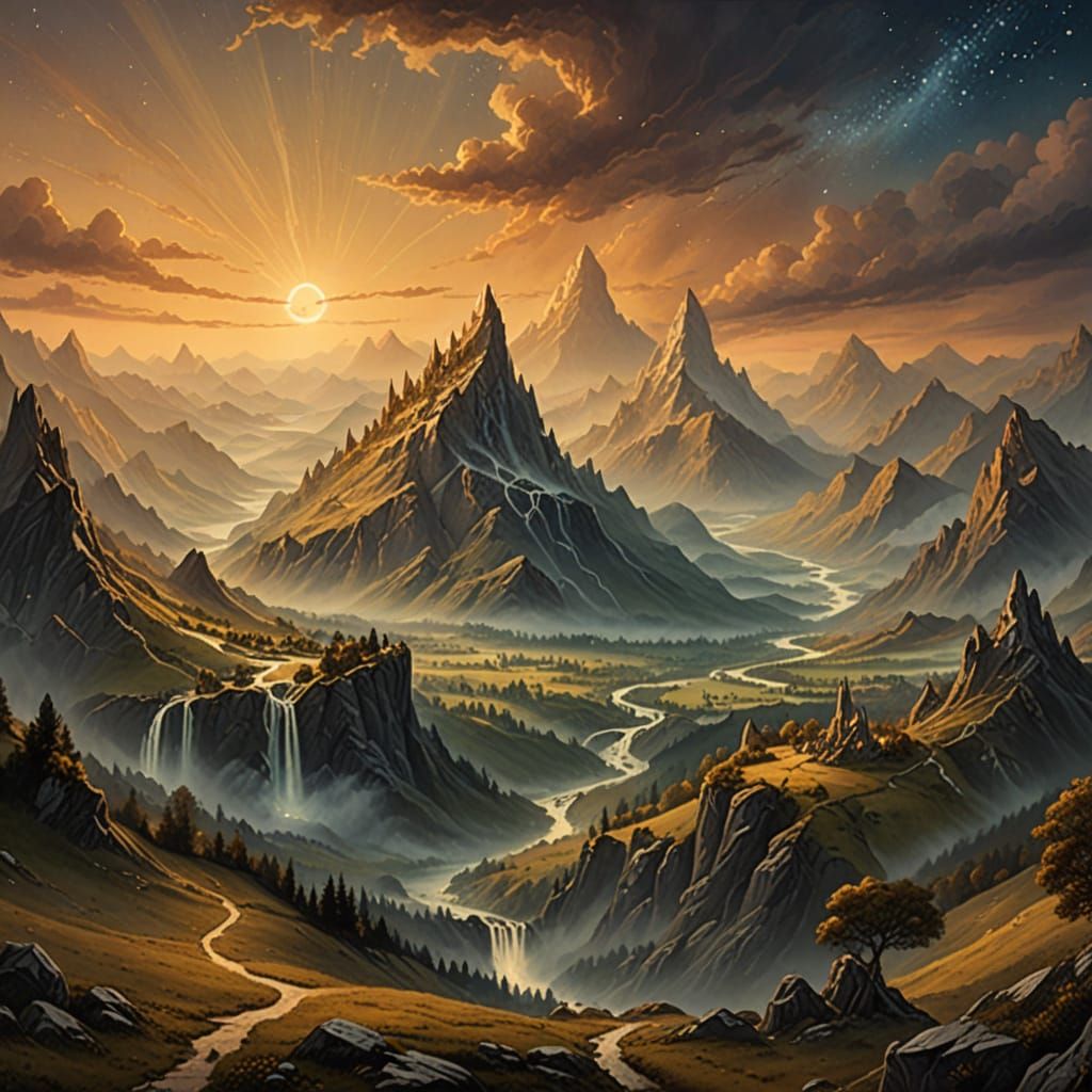 Mystical Middle-Earth Panorama: Moody Oil Painting
