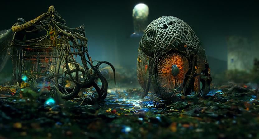 Hyper Detailed Ruins Trapped in Fishing Net