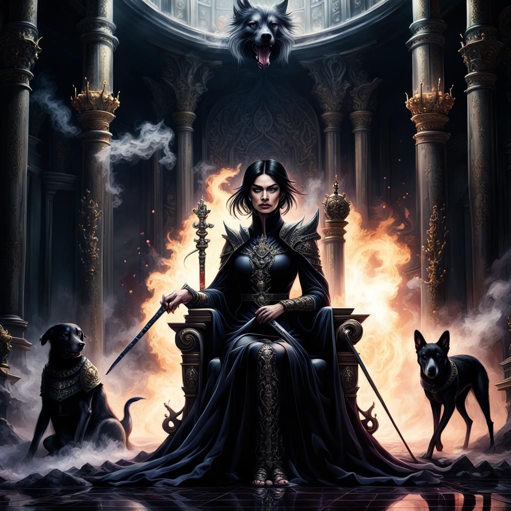 Goddess of Darkness in Throne Hall, Detailed Matte Painting