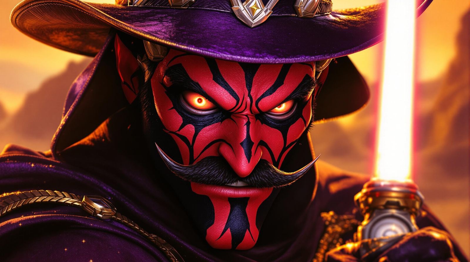 Waluigi as Darth Maul in a Desert Sunset