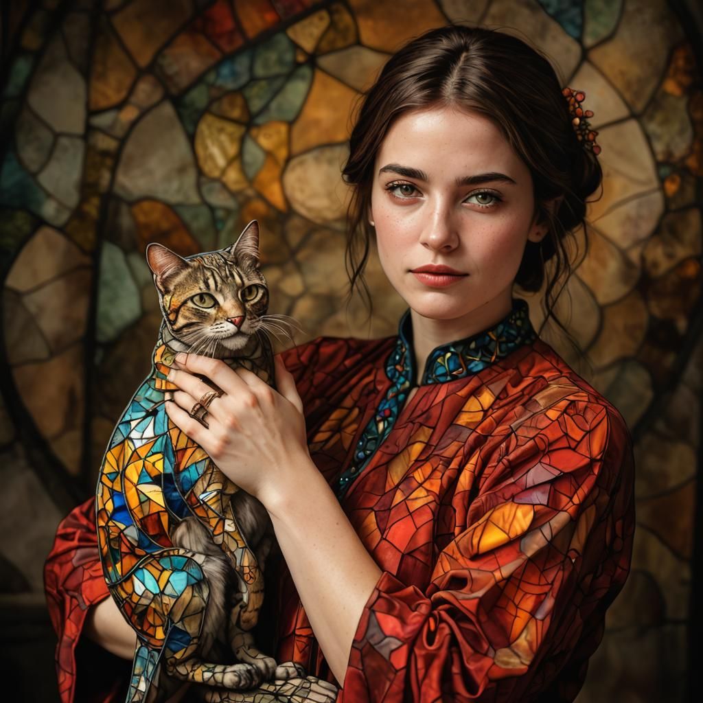 Persian Woman in Stained Glass Art Brut Style