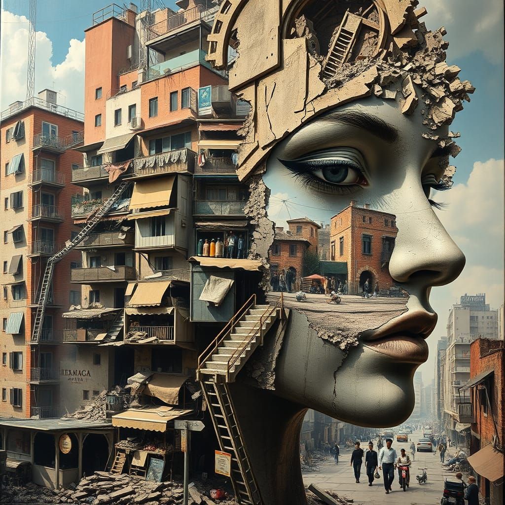 Urban Renewal: Serene Woman Emerges From Old City