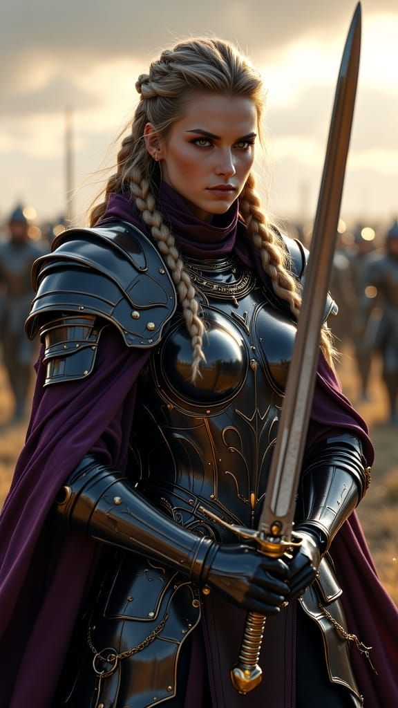 Muscular Warrior Woman in Golden Hour Light