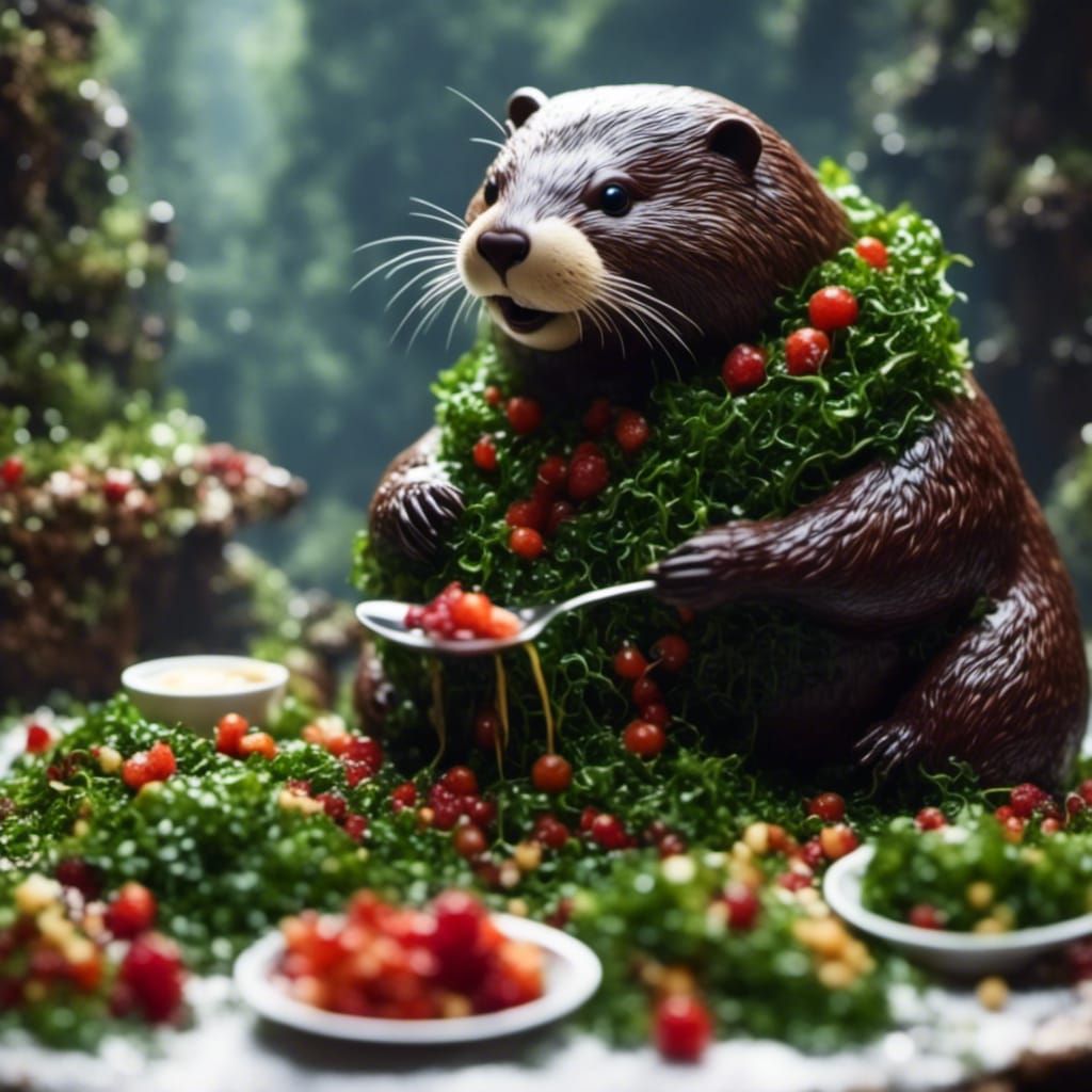 Humorous Otter Chef Prepares Seaweed Salad