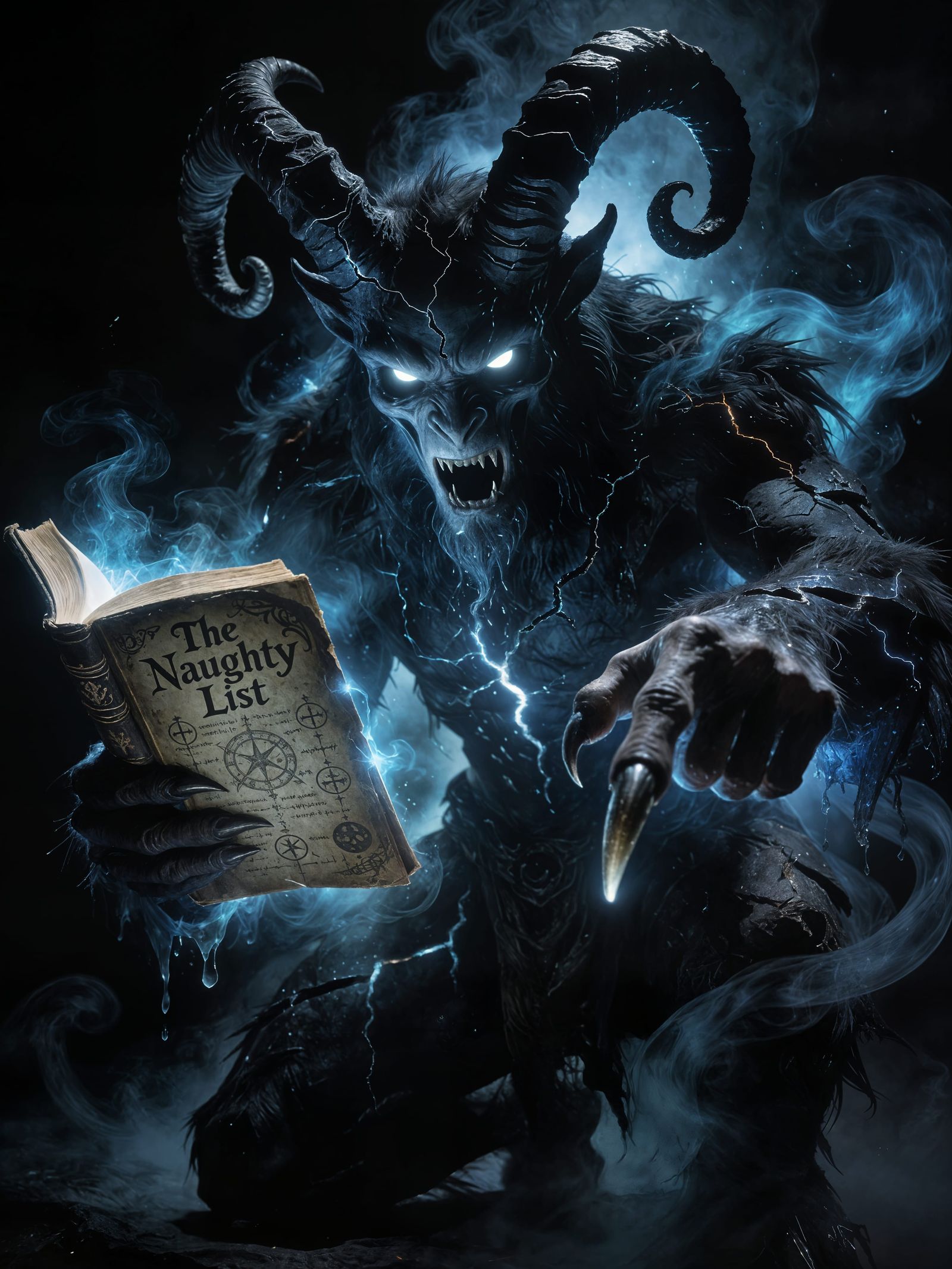 Demonic Krampus Accuses Viewer in Ethereal Darkness