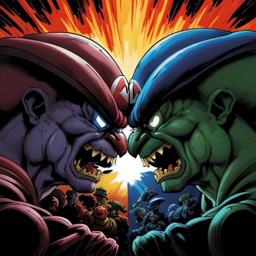 Mario and Luigi Fight Koopa Troopas: Comic Book Art