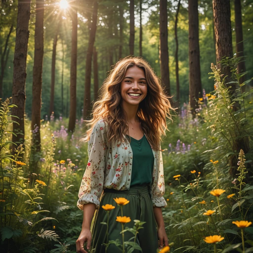 Woman in Forest: Golden Hour Portrait
