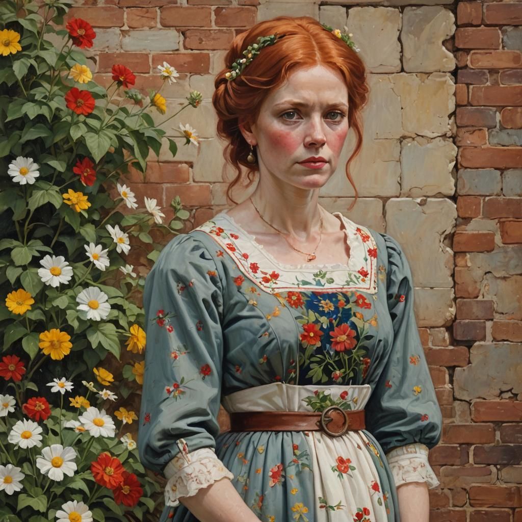 Medieval Woman in Garden, Oil Painting Portrait