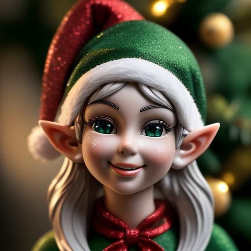 Festive Elf Peek in Christmas Lights