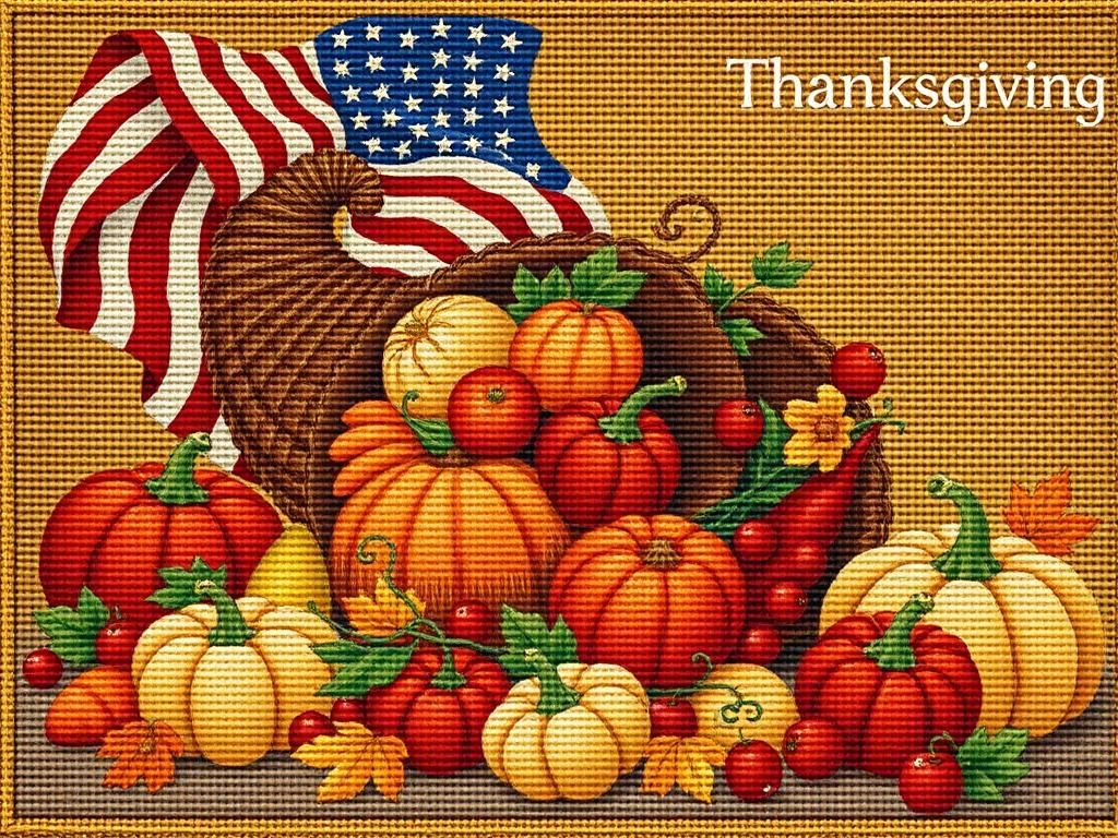 Thanksgiving Needlepoint Art with Cornucopia and Flag