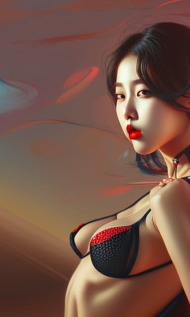 K-Pop Idol in Black Bikini: Hyperdetailed Beach Portrait