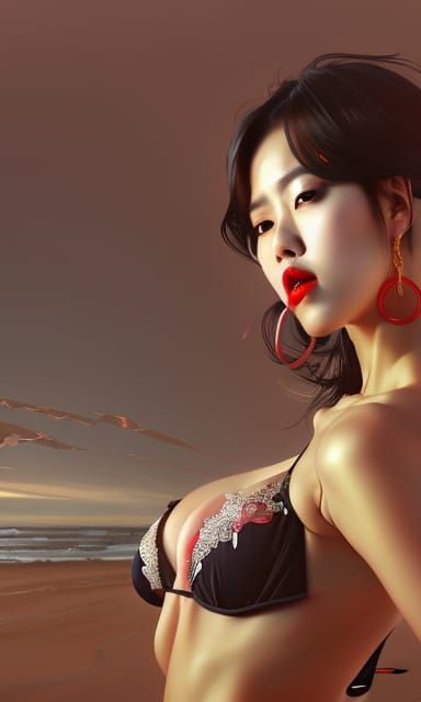 K-Pop Idol in Black Bikini: Hyperdetailed Digital Art