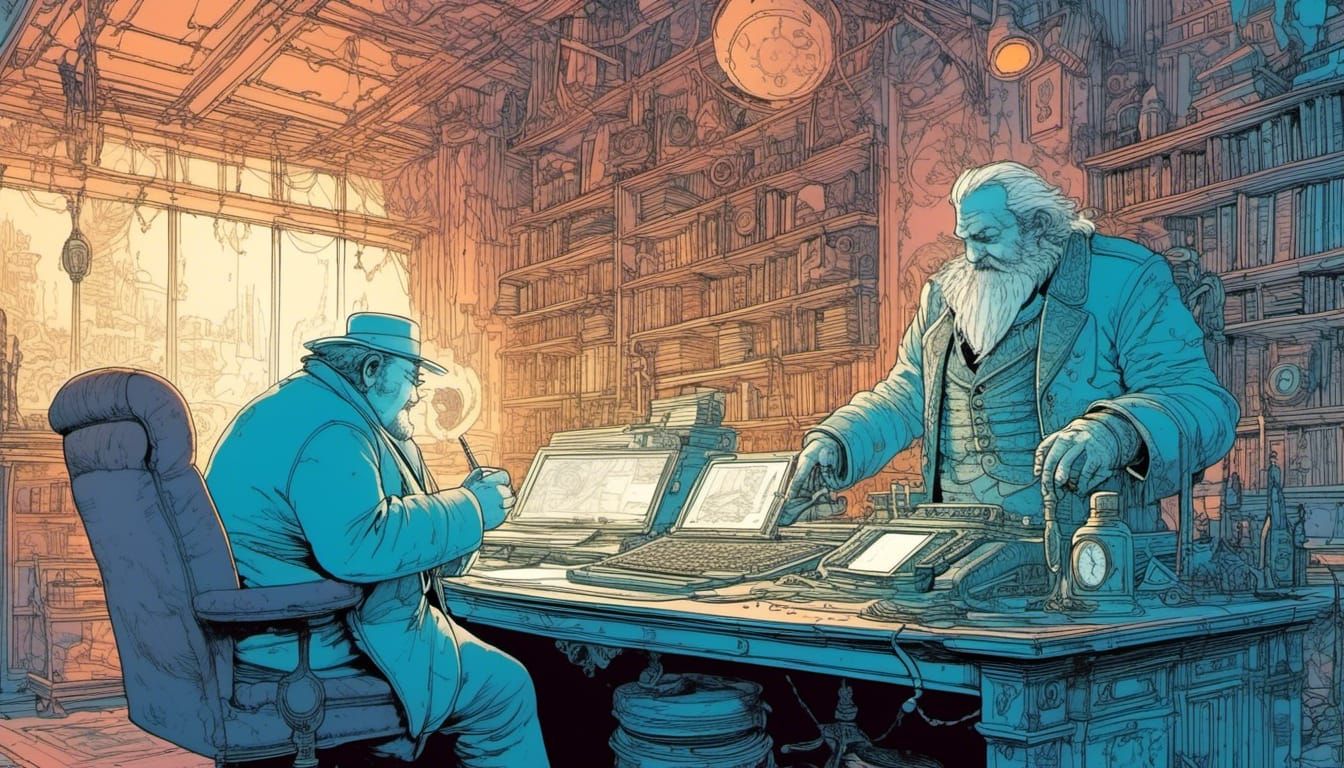 Moebius Style Military Officer's Dreamlike Office