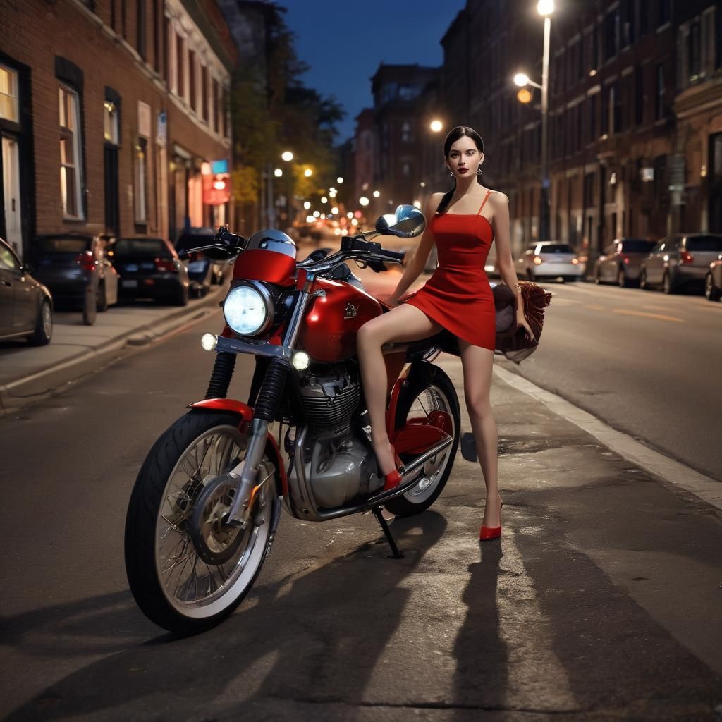 Glamorous Secret Agent on Motorcycle in Cambridge