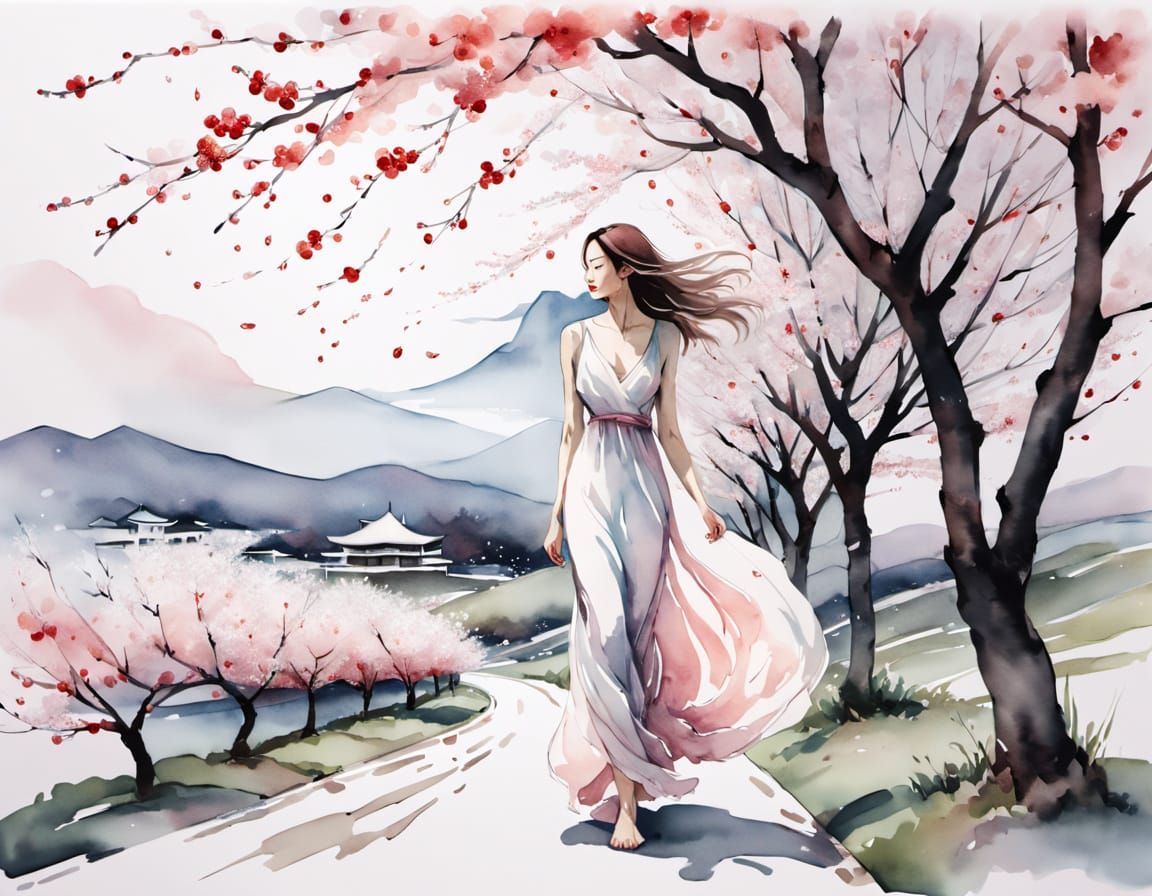 Ethereal Beauty Under Cherry Blossoms