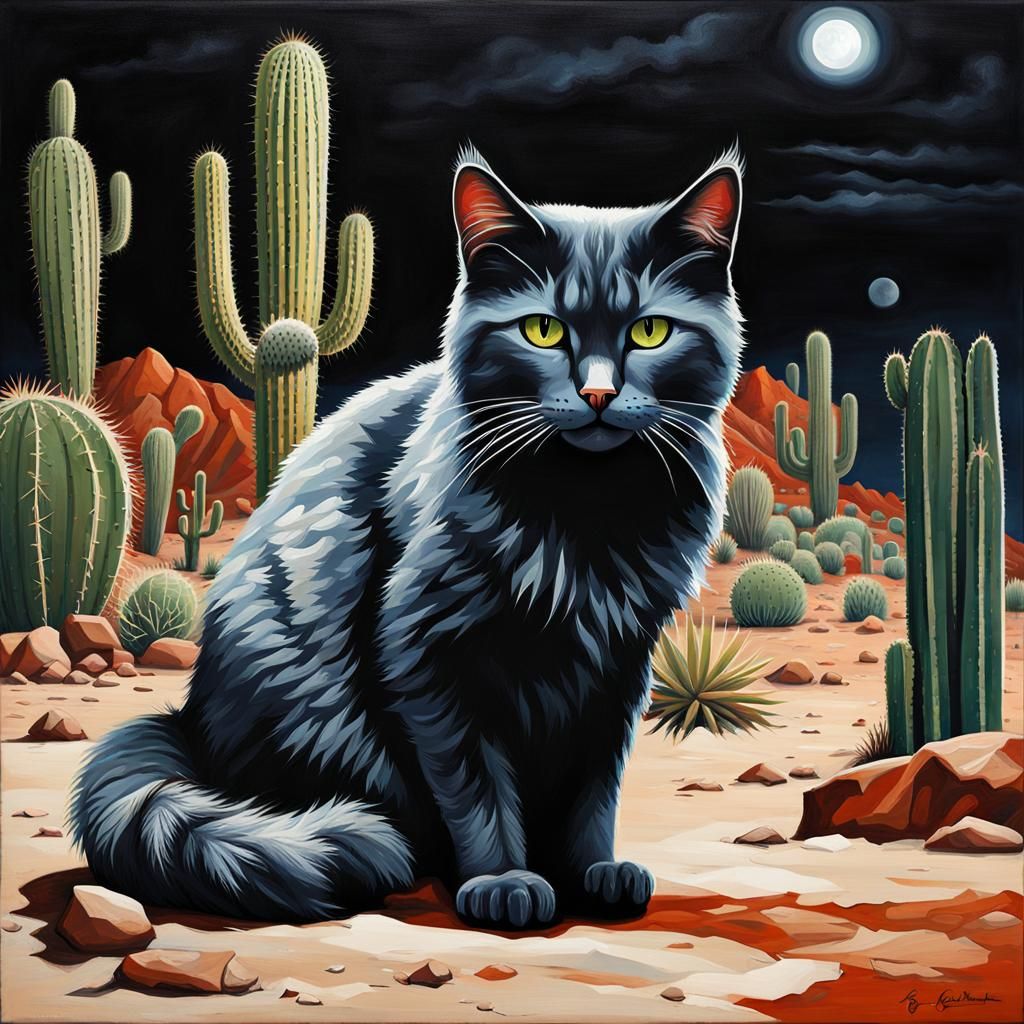 Post-Apocalyptic Desert Cat Inspired by 1950s Art