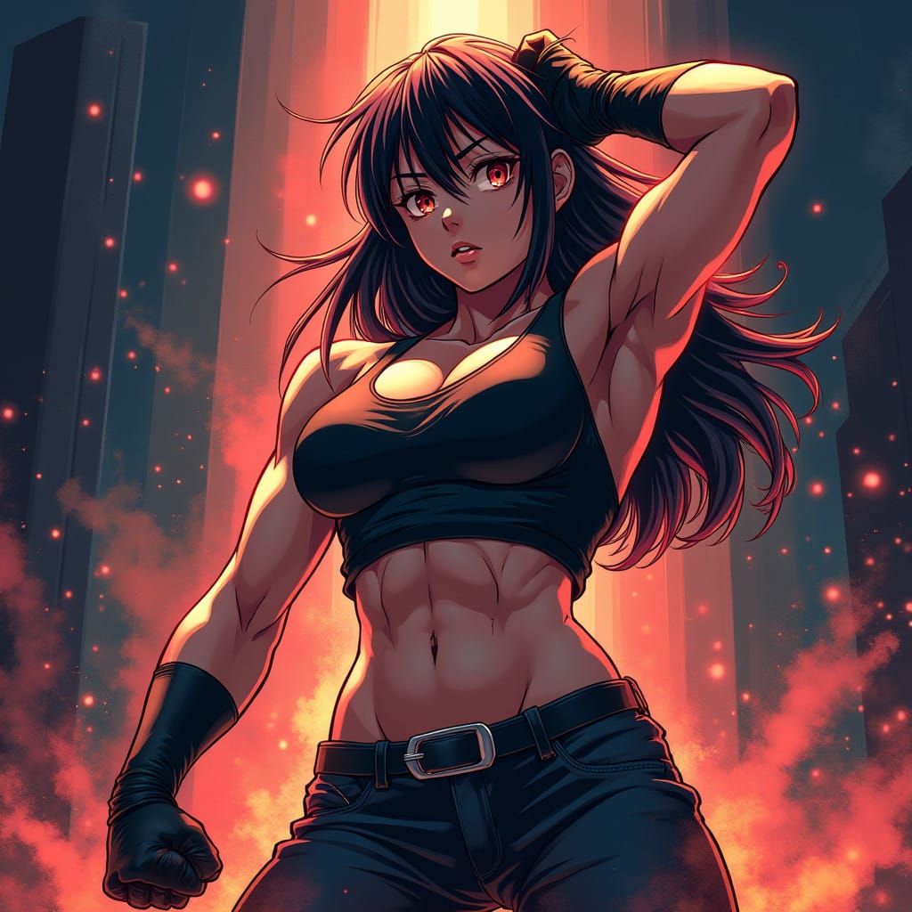 Powerful Anime Heroine in Dynamic Battle Pose