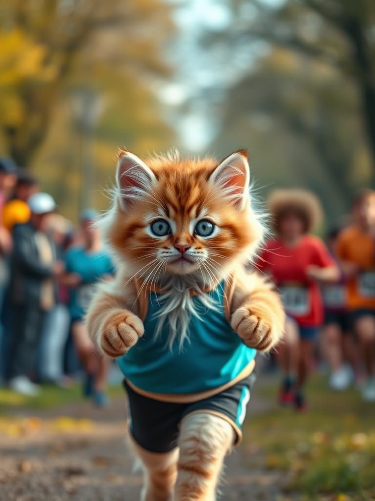 Fluffy Kitten Takes the 1970s Running Track
