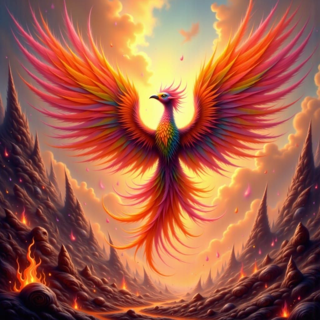 Majestic Phoenix Rises From Fiery Inferno Digital Matte Pain...